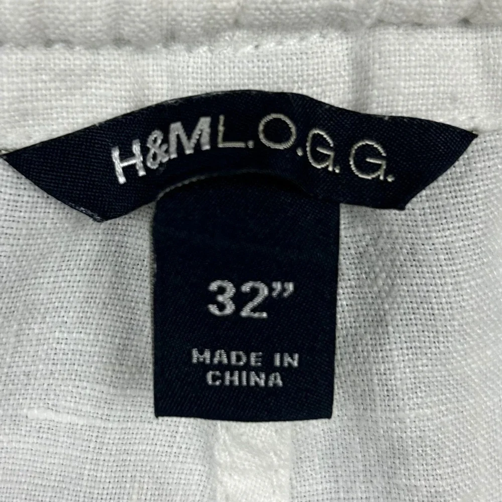 H&M L.O.G.G. Linen Pants Mens 32 White Coastal Summer Straight Leg Trousers